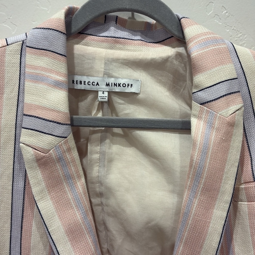 Rebecca Minkoff | Grace Pastel Stripe Linen Blend Blazer 4 - Picture 2 of 6